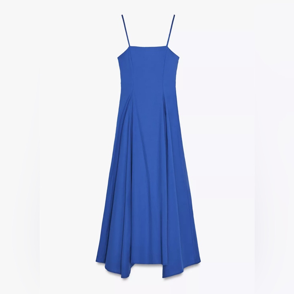 NWT ZARA BLUE ASYMMETRIC POPLIN MIDI DRESS SIZE XS - Picture 4 of 6